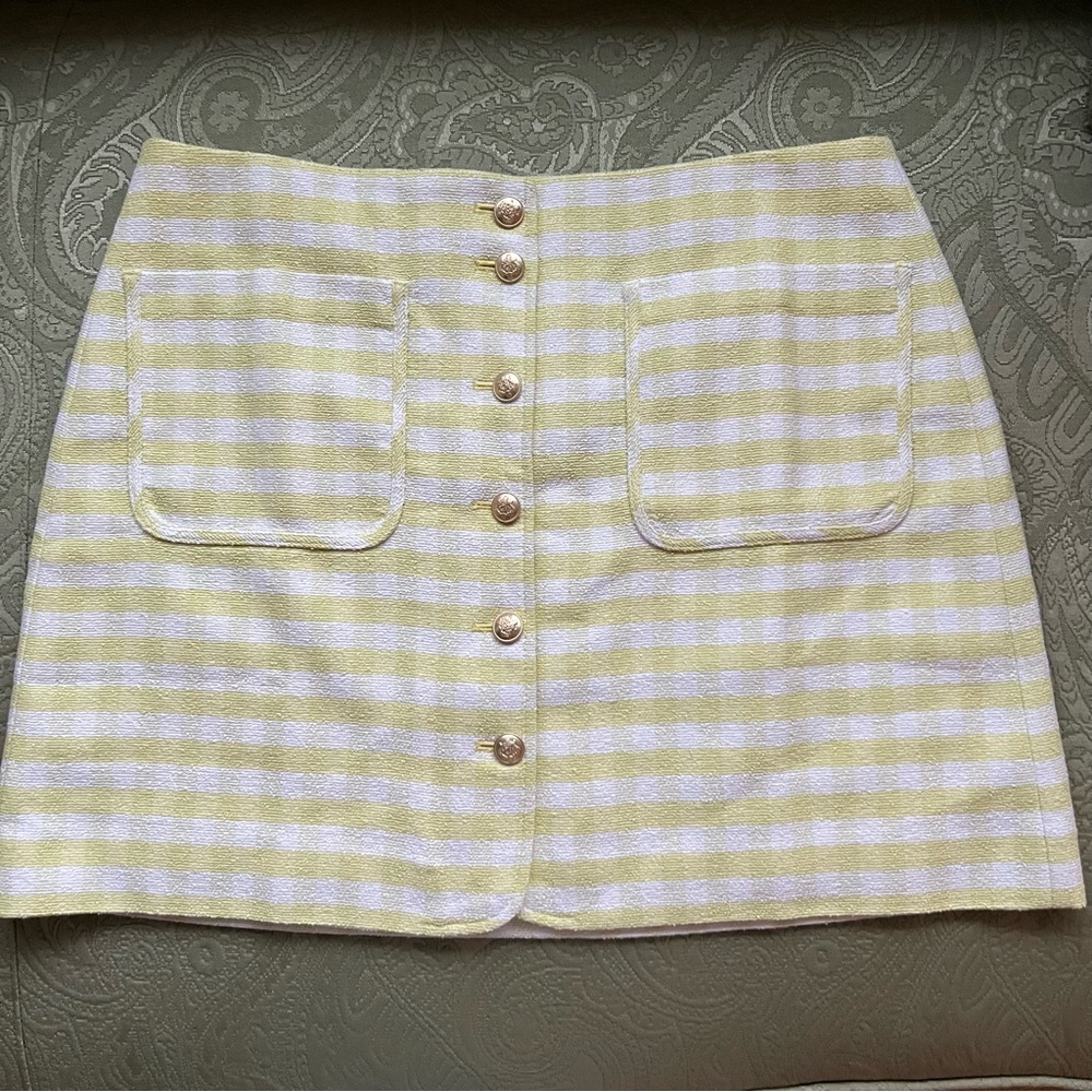 NWT J. Crew Button Front Mini Skirt in Gingham Terry Tweed Size 14